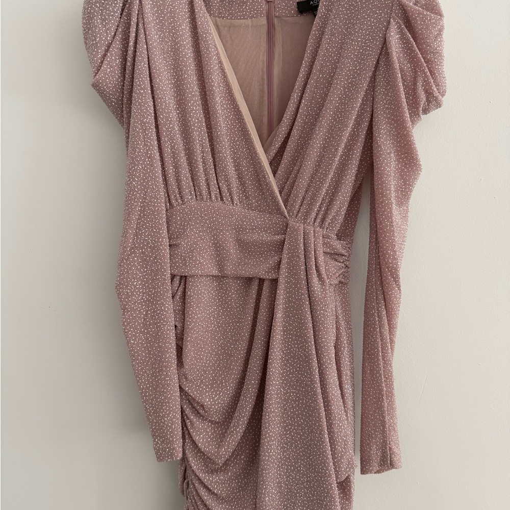 Aqua Dusty Rose Polka Dot Long Sleeve Wrap Dress